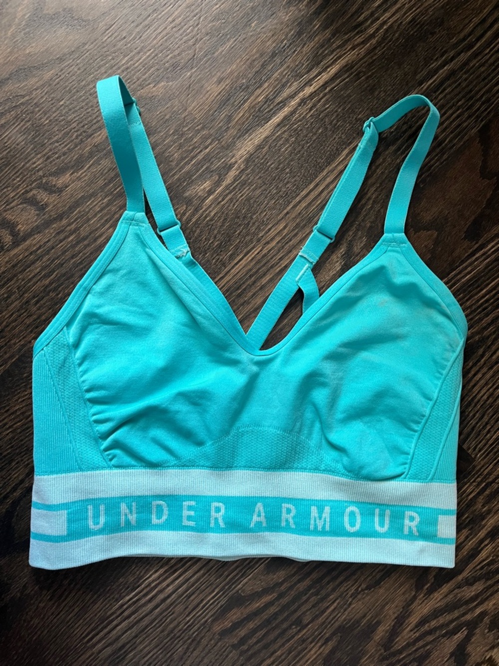 Under Armour Teal Blue Light-Support Stretchy Elastic Band Sports Bra Size M